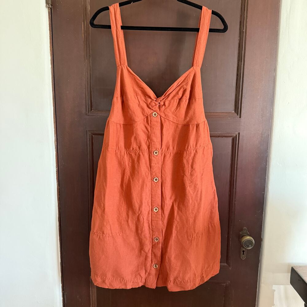MAEVE | Rust Linen Blend Tie Back Twist Front Sundress Boho| Extra Large - Picture 2 of 8